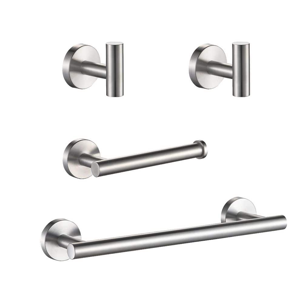 FORIOUS Bathroom Accessories Set Wall Mounted 4Piece，Towel Bar, Toilet Paper Holders and 2 Robe Hooks Brushed Nickel