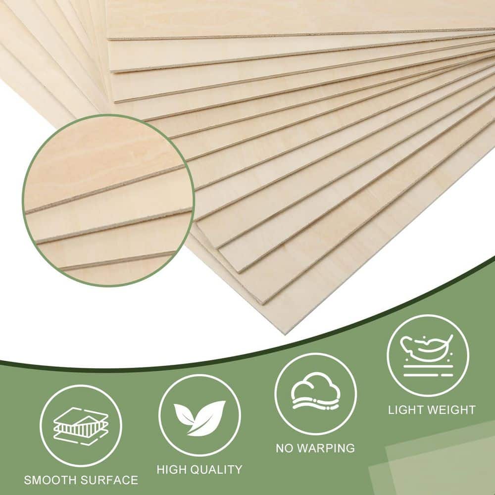 Afoxsos 1/8 in. x 12 in. x 12 ft. Basswood Project Panel, Unfinished Wood Sheets for Laser Cutting and Engraving, (12-Pack) (3)