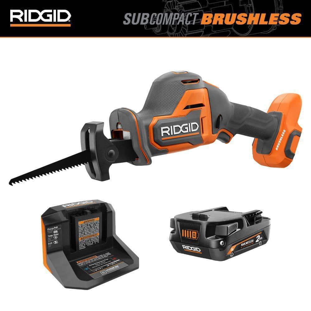 RIDGID 18V SubCompact Brushless Cordless One-Handed Reciprocating Saw Kit with 2.0 Ah Battery and Charger (1)