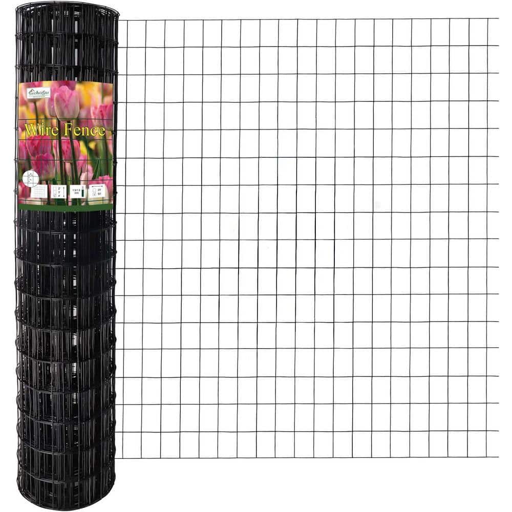 KIWDZFU Welded Wire Fence 48 Inch x 50 Foot 16-Gauge PVC Coated Metal Mesh Black Garden Border Fencing Roll for Plant Protection (1)