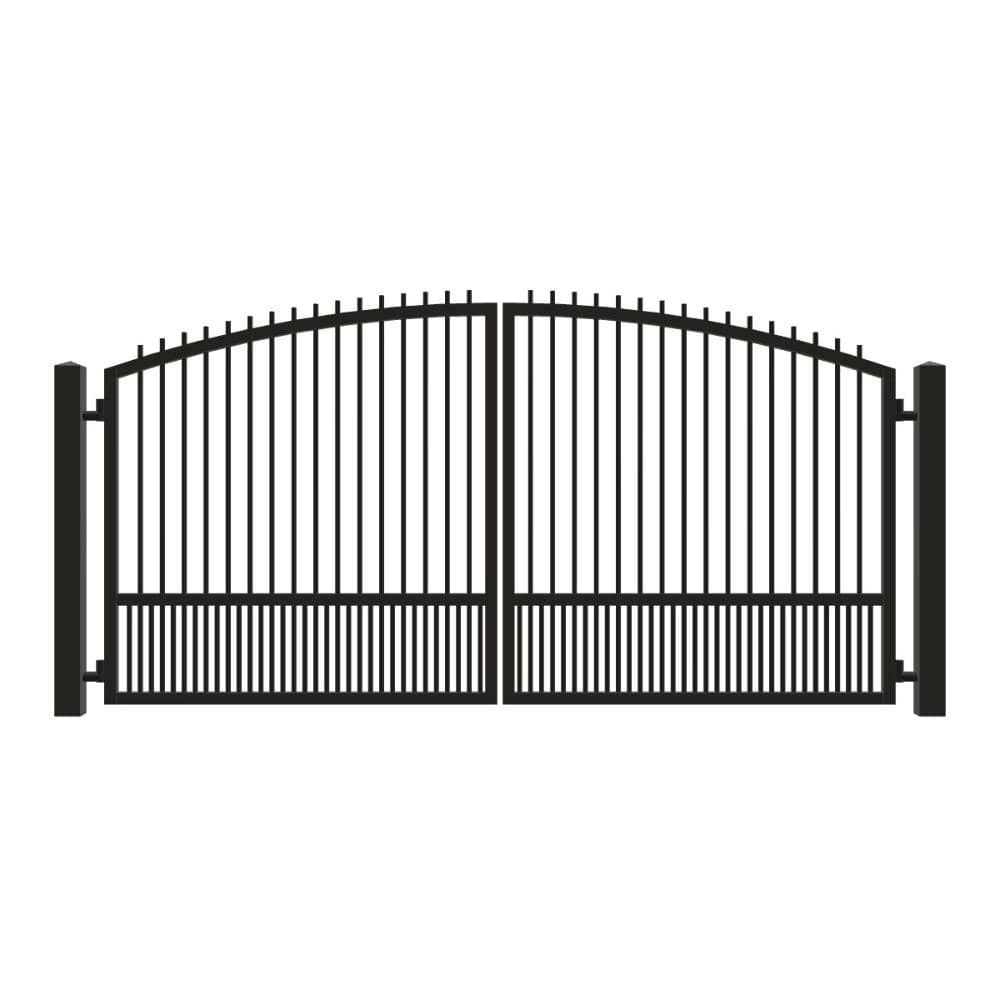 Unbranded Driveway Gate — Swing, Center, Arch + Finials, Puppy, Black — 152"W x 72"H (1)