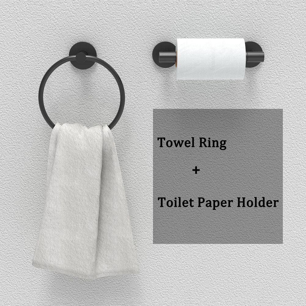 Unbranded 2 Pack Wall Mount Bathroom Hardware Set Double Post Pivoting Toilet Paper Holder Towel Ring in Matte Black (3)