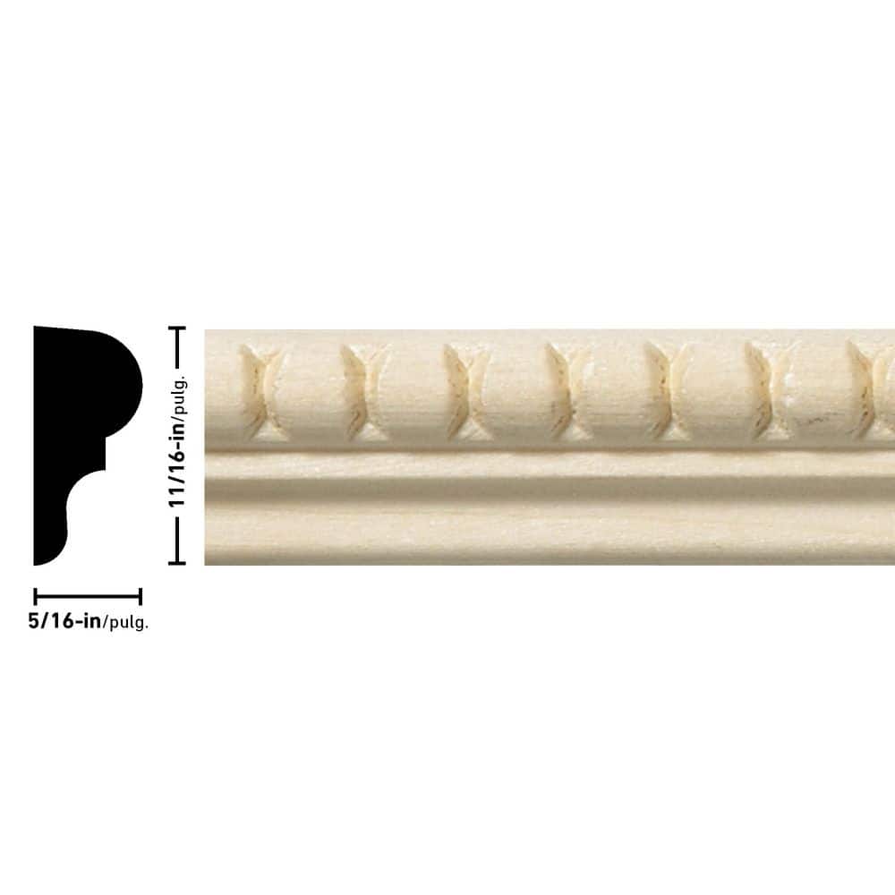 Ornamental Mouldings 5/16 in. x 11/16 in. x 96 in. White Hardwood Embossed Bead Moulding (3)
