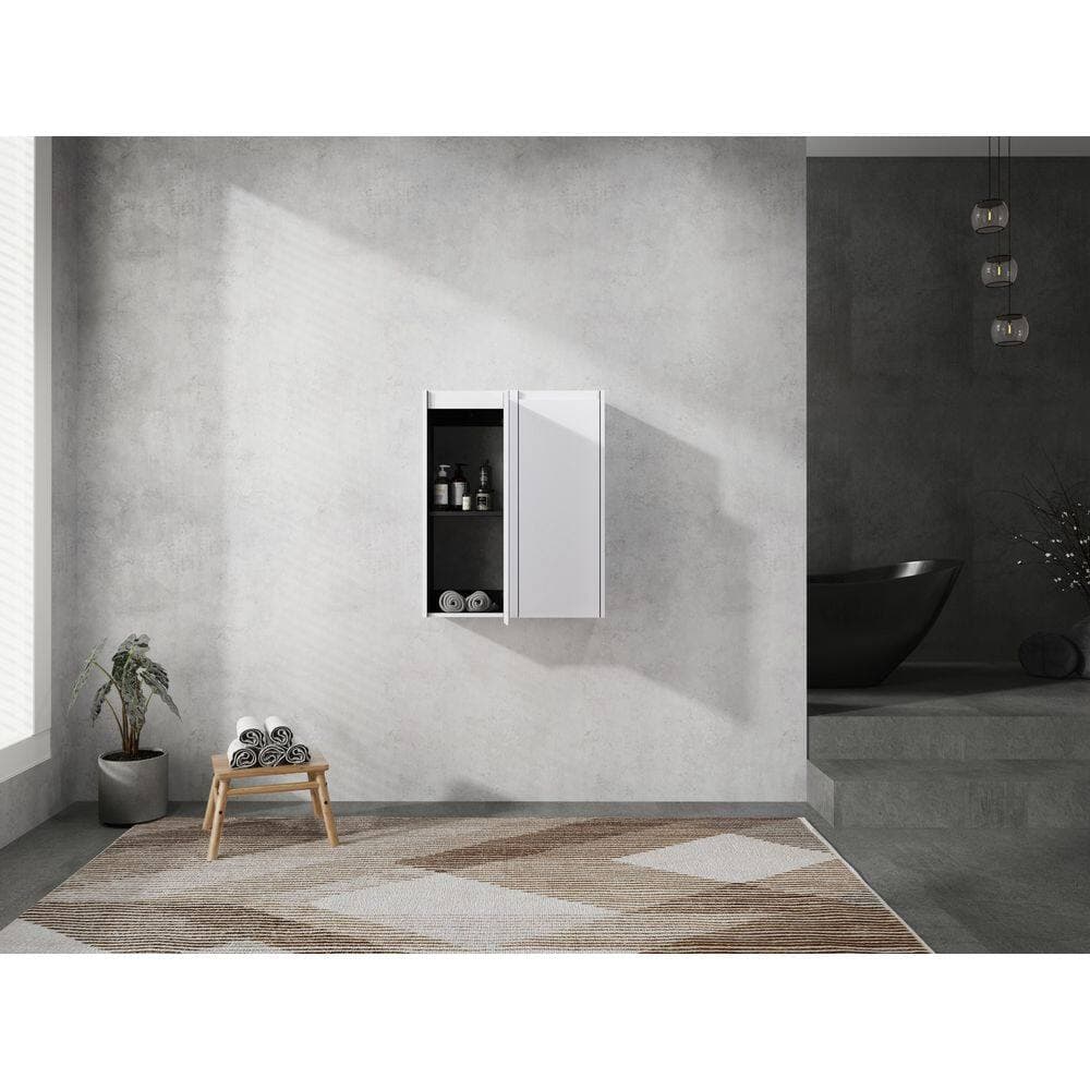 Siavonce 10 in. W x 12 in. D x 60 in. H Bathroom Side Linen Cabinet, with 2 Buffer Doors and Floating Installation Design, White (2)