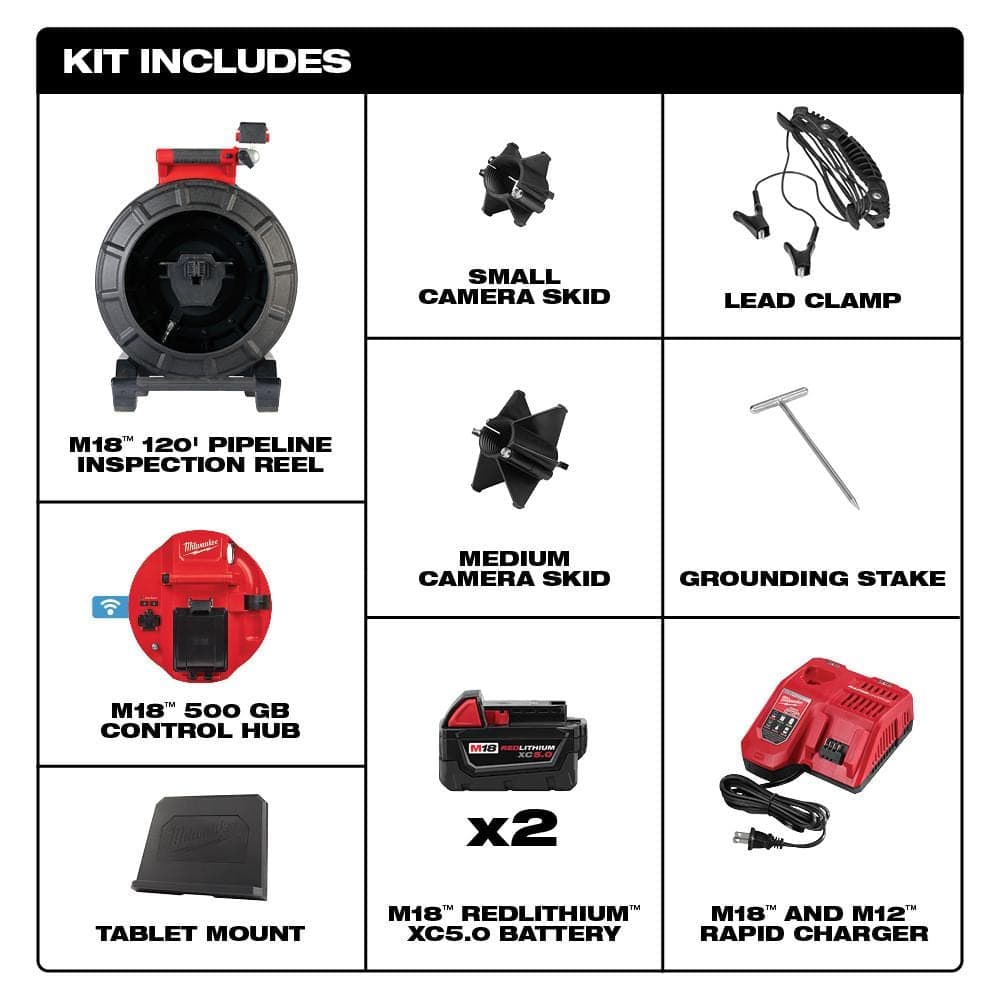 Milwaukee M18 18-Volt Lithium-Ion Cordless 120 ft. Pipeline Sewer Camera System Image Reel Kit with Batteries and Charger (2)