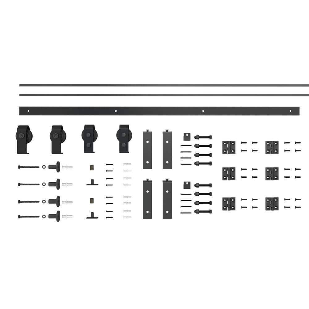 CALHOME 51 in. Black Double Bi-Fold Front Mount Sliding Barn Door Track and Hardware Kit-Door Not Included (2)