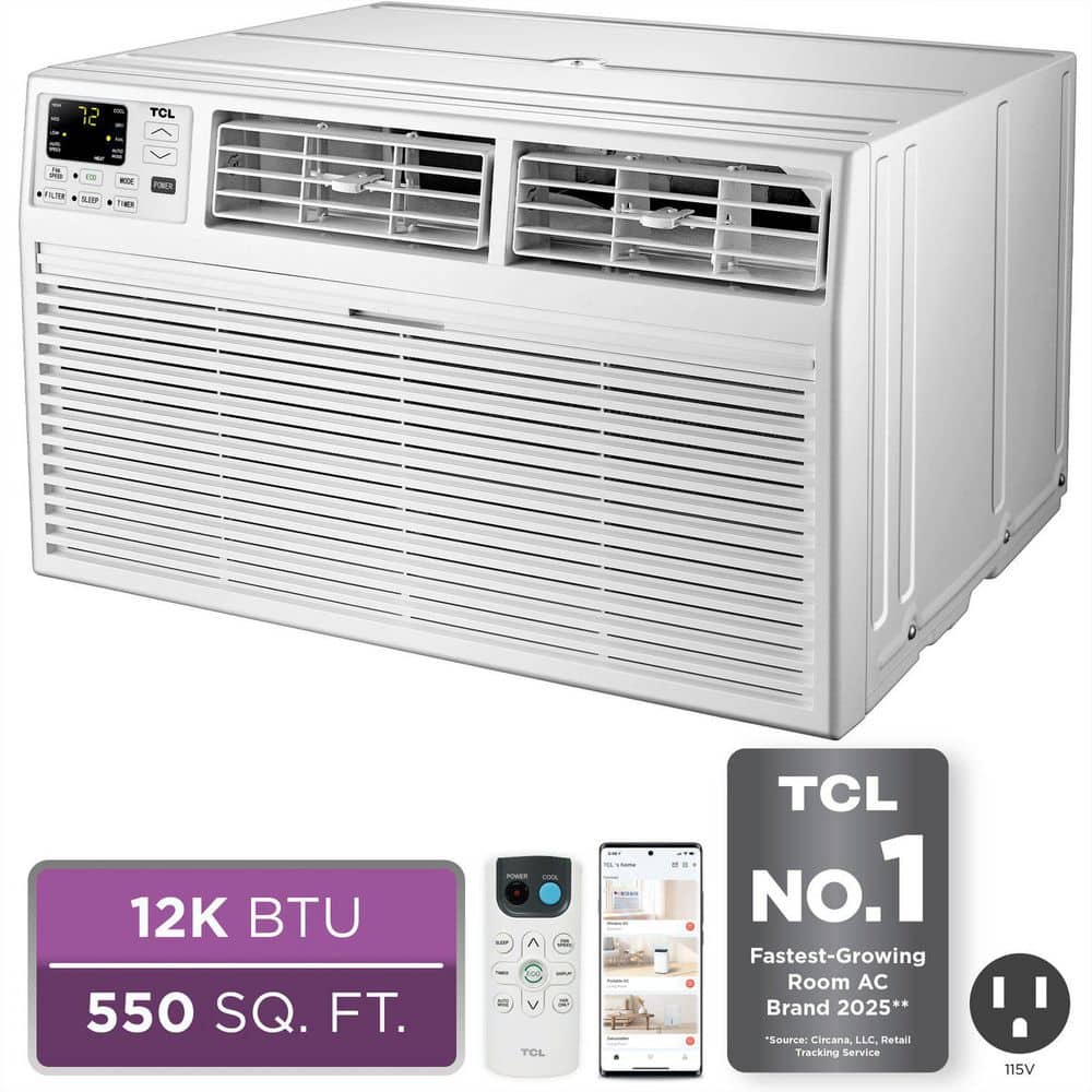 TCL 12,000 BTU (DOE) Through-the-Wall Air Conditioner Cools 550 sq. ft. with Remote and Wi-Fi Enabled in White