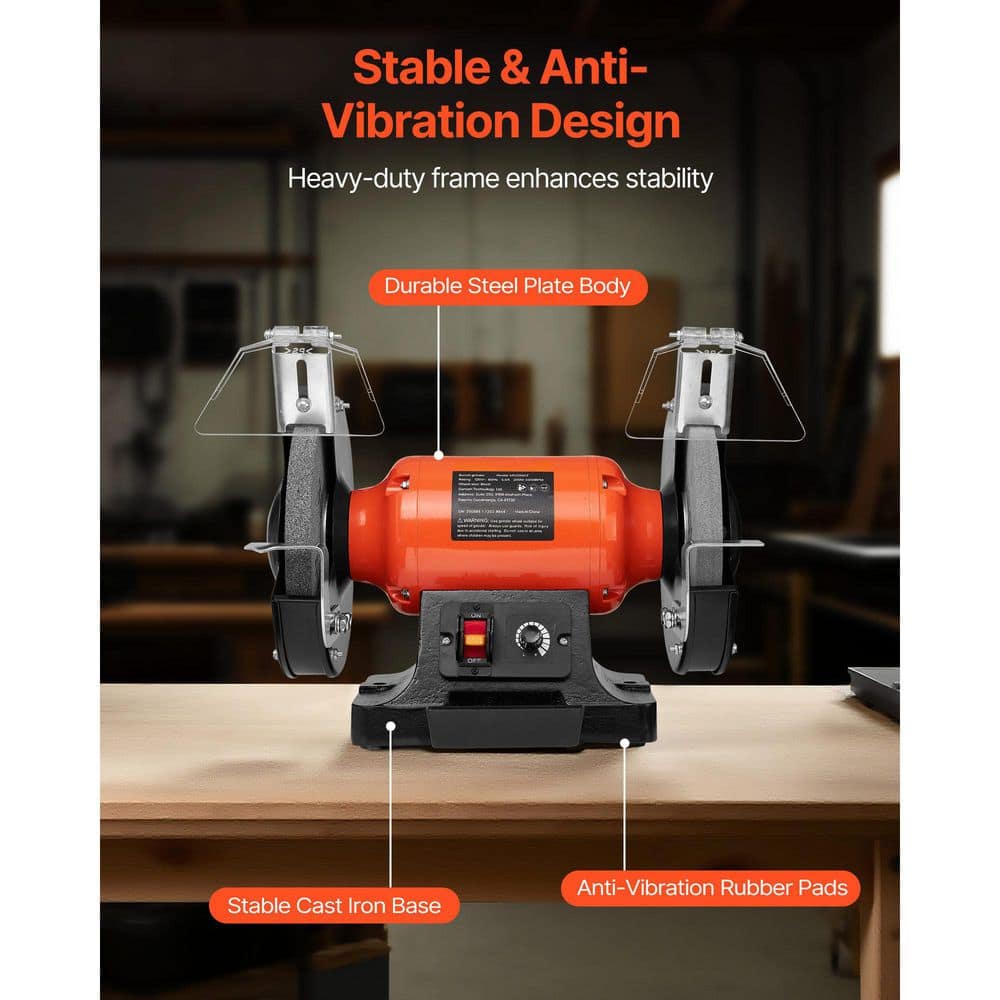SKYSHALO 8 in. Variable Speed Bench Grinder, 2000-3450RPM Table Grinder with 550W Induction Motor, 36/60-Grit Grinding Wheels (2)