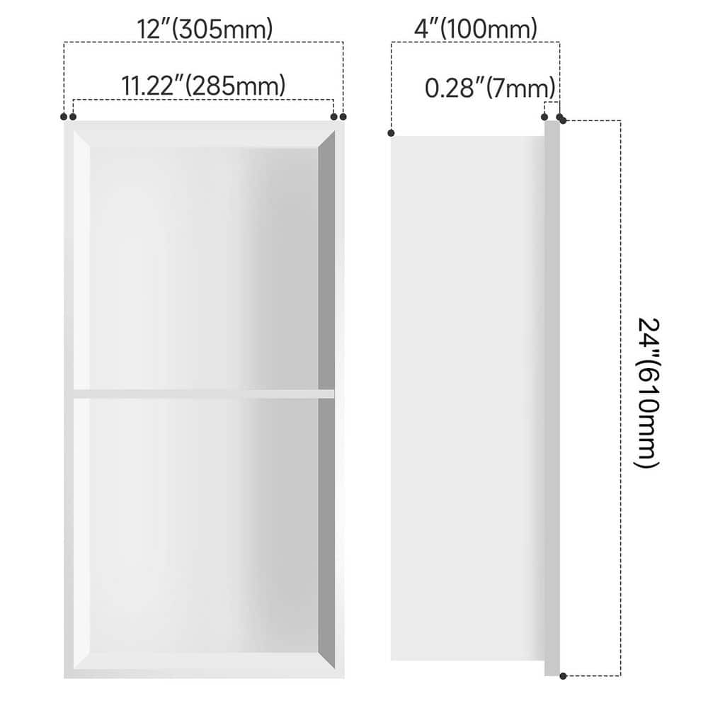BWE 12 in. W x 24 in. H x 4 in. D Bathroom Shower Niche Double Shelf Niche Over Mount Installation in White (3)