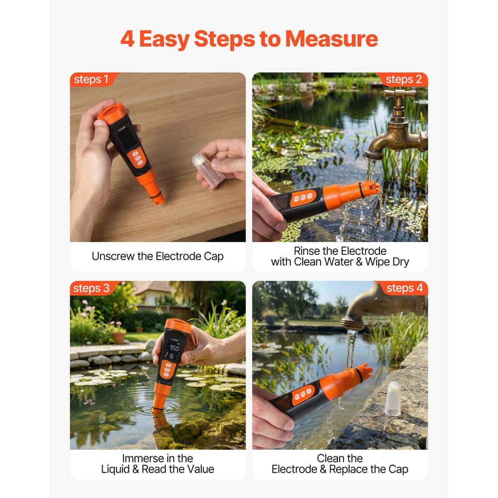SKYSHALO Portable pH Meter, 0-14 pH Range, Waterproof Probe, Compact Test Kit with Calibration Powders, VA Display Screen (3)