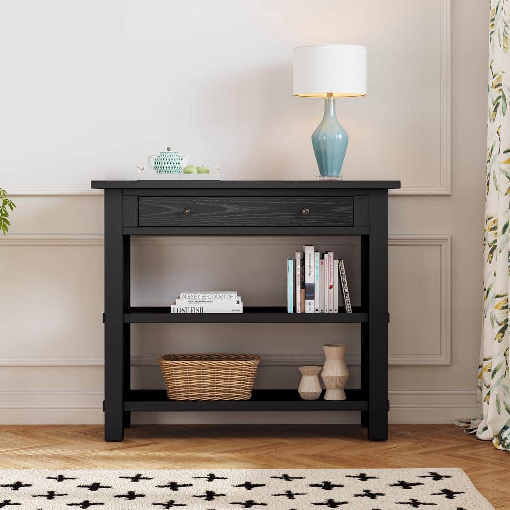 Unbranded 36 in. W 14 in. D 30.5 in. H Wood Linen Cabinet with Drawer, 2-Sturdy Shelves for Entryway and Living Room (3)