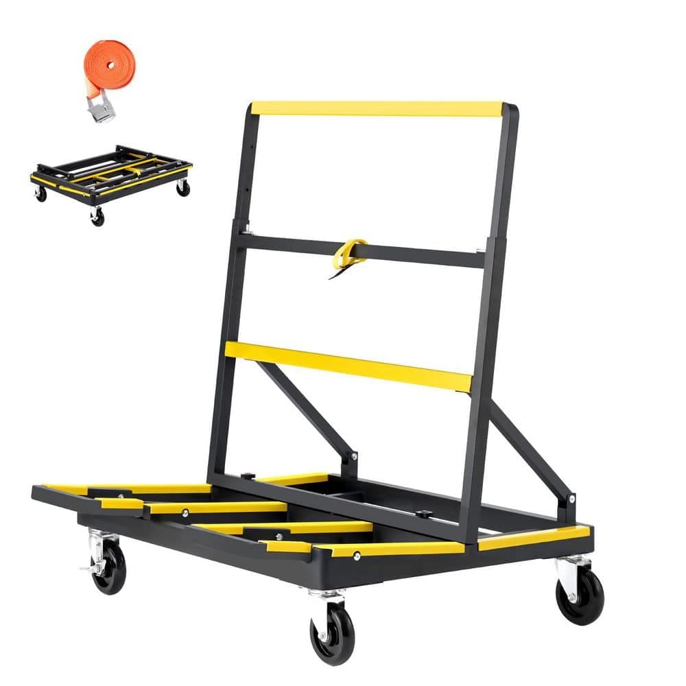 VEVOR Drywall Cart Dolly with 1800 lbs. Load Capacity, Steel Construction, 4 Swivel Casters, Expandable Deck, Foldable Design (1)