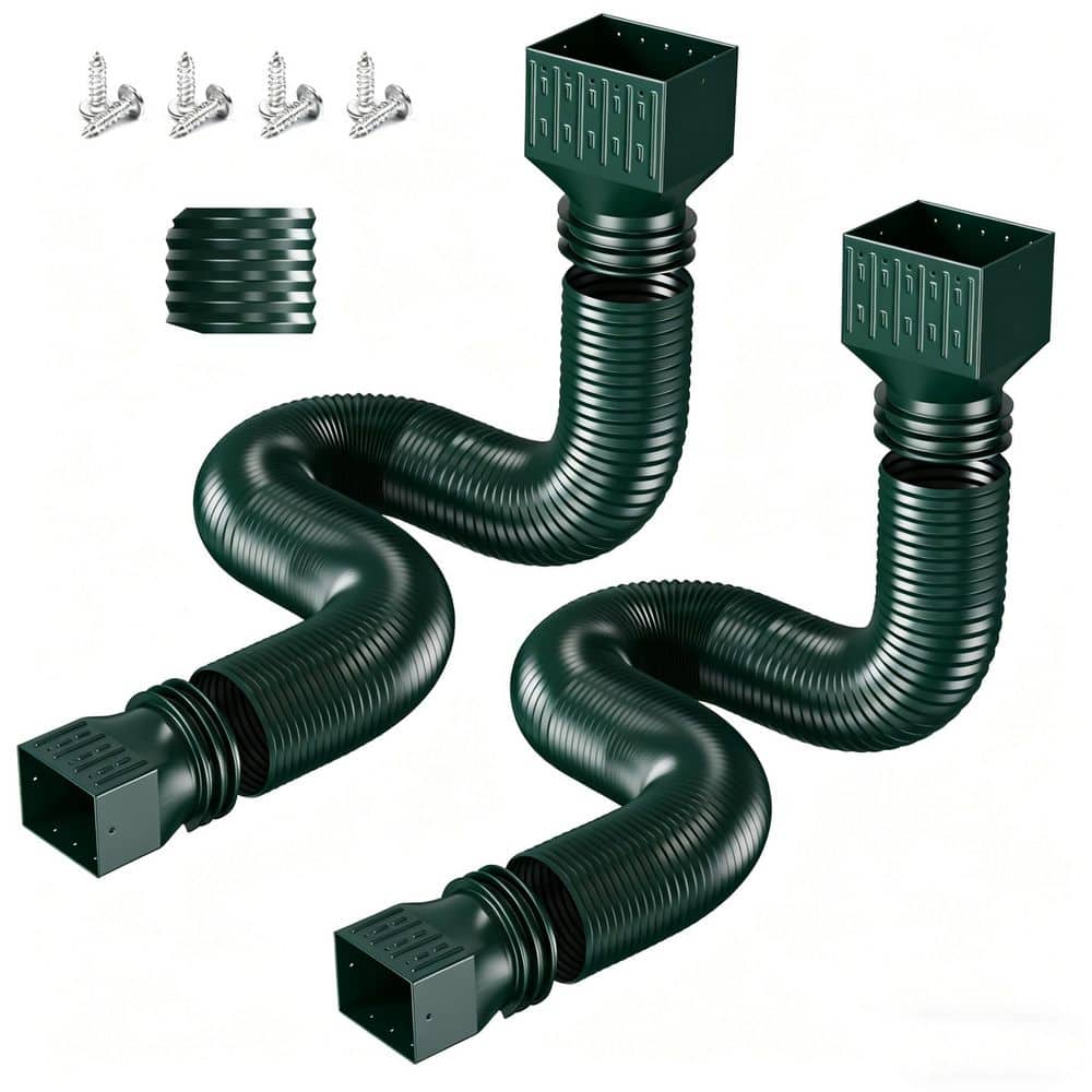 Helhom 2 Pack Green 2 in. x 1.67 ft. Rain Gutter Downspout Extensions, Flexible Corrugated Drain Pipe for Rainwater Drainage