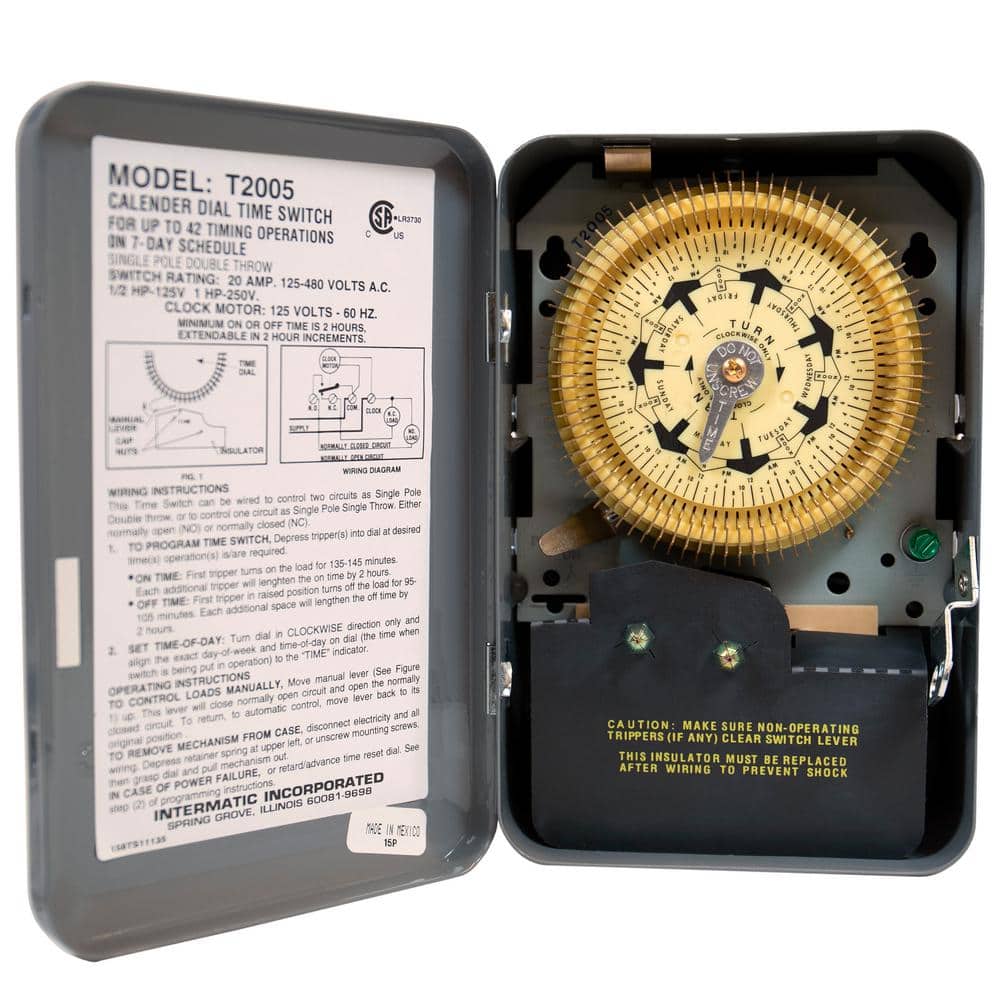 Intermatic T2000 Series 20 Amp 7-Day Compact Mechanical Time Switch with Indoor Enclosure - Gray (3)