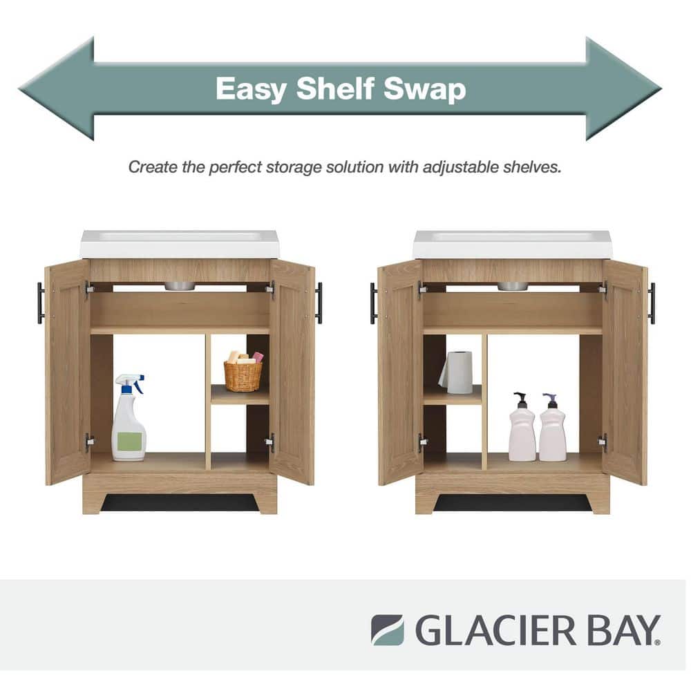 Glacier Bay Brindle 25 in. Single Sink Freestanding Sandstone Bathroom Vanity with White Cultured Marble Top (Assembled) (4)
