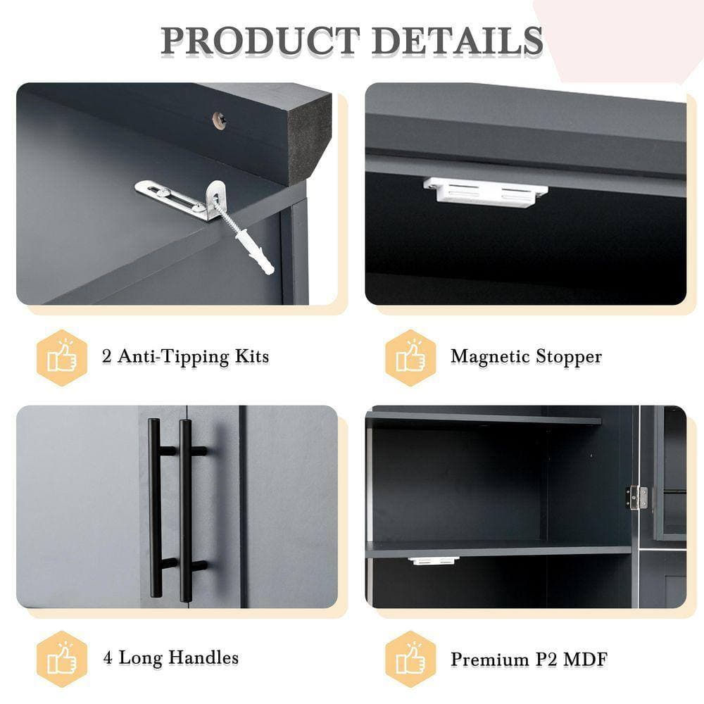 COWLOWN 35.5 in. W x 17.6 in. D x 70.9 in. H Bathroom Gray Linen Cabinet (3)