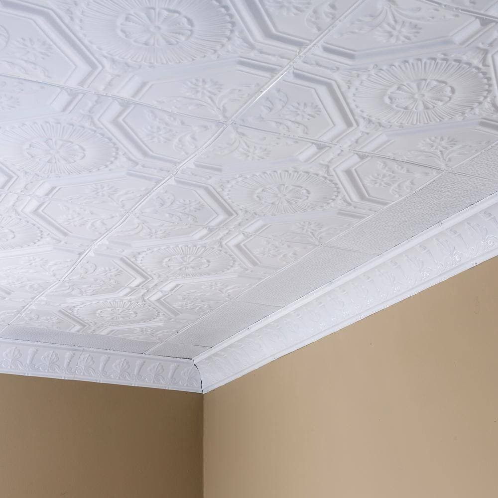 Great Lakes Tin Rochester 2 ft. x 2 ft. Nail-Up Tin Ceiling Tile in Gloss White (Case of 5) (2)