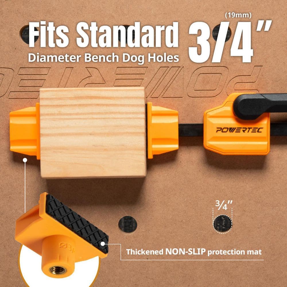 ‎POWERTEC Bench Dog Clamps for 3/4 in. Dog Holes, Heavy Duty Workbench Clamps with 176 lbs. Clamping Force (4-Pack) (3)