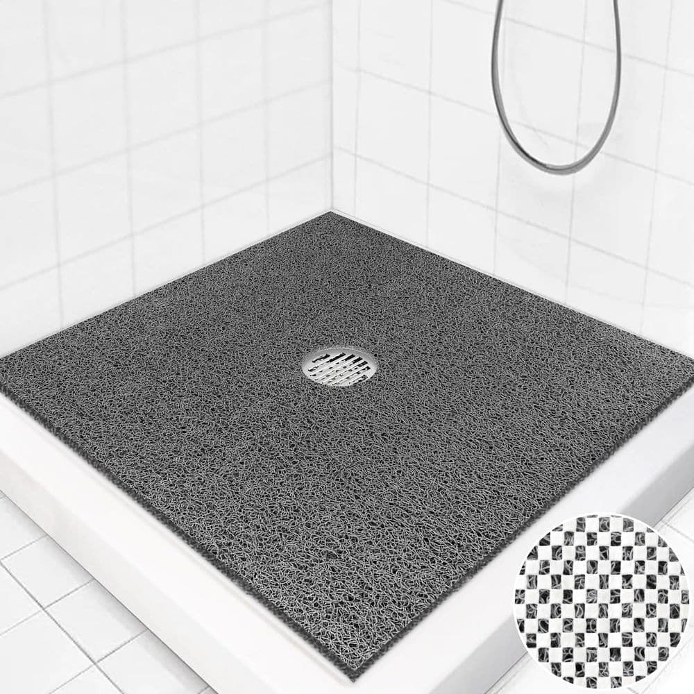 Wudkey 36 in. x 36 in. Square Non Slip Shower Mat in Grey,  Anti Slip Shower Stall Matt with Drain Hole in Middle (3)