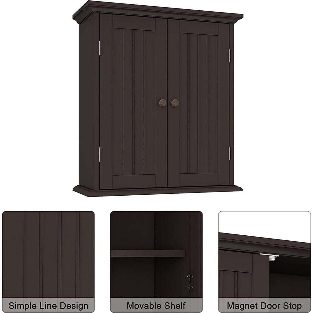Unbranded 24 in. W x 8.8 in. D x 21.1 in. H Bathroom Storage Wall Cabinet in Brown with 2-Doors and Adjustable Shelves (3)
