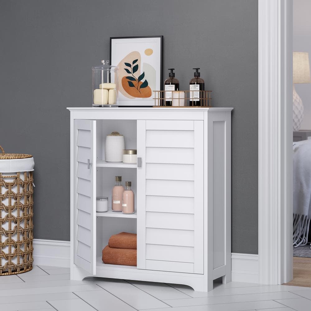 RiverRidge Home Brookfield 28.5 in. W x 11.81 in. D x 32.31 in H White 2-Door Floor Linen Cabinet for Bathroom and Laundry Storage