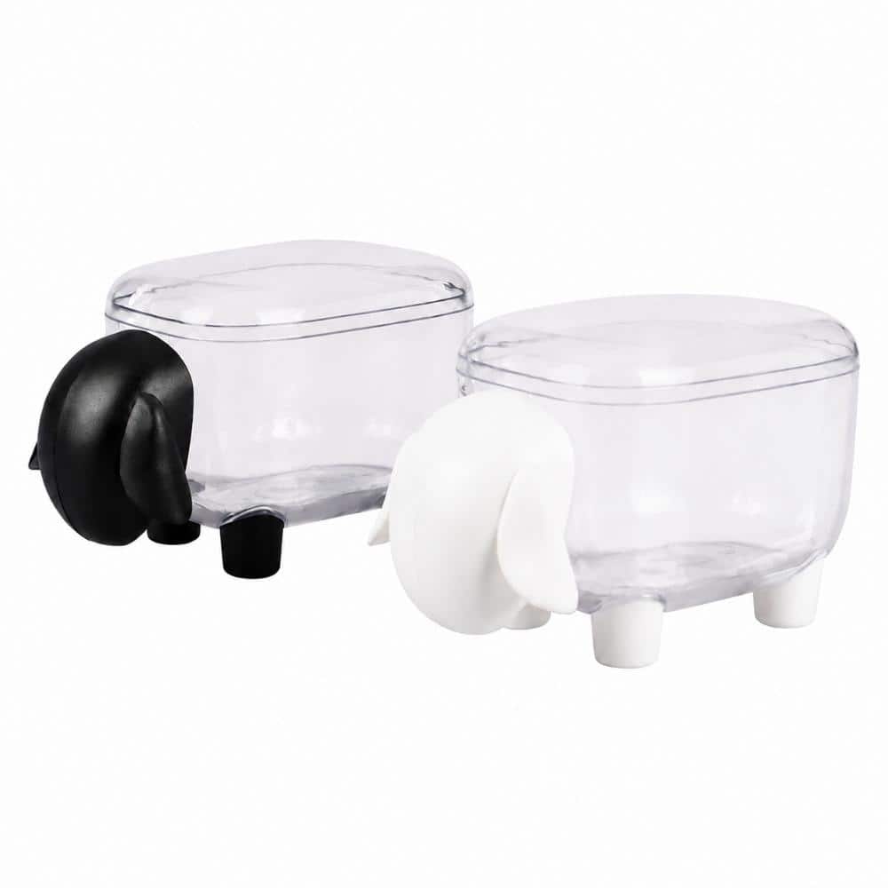 Unbranded 2-Pack Countertop Sheep Cotton Ball Holder Storage Jars with Lids for Bathroom Vanity Organizer Black (1)