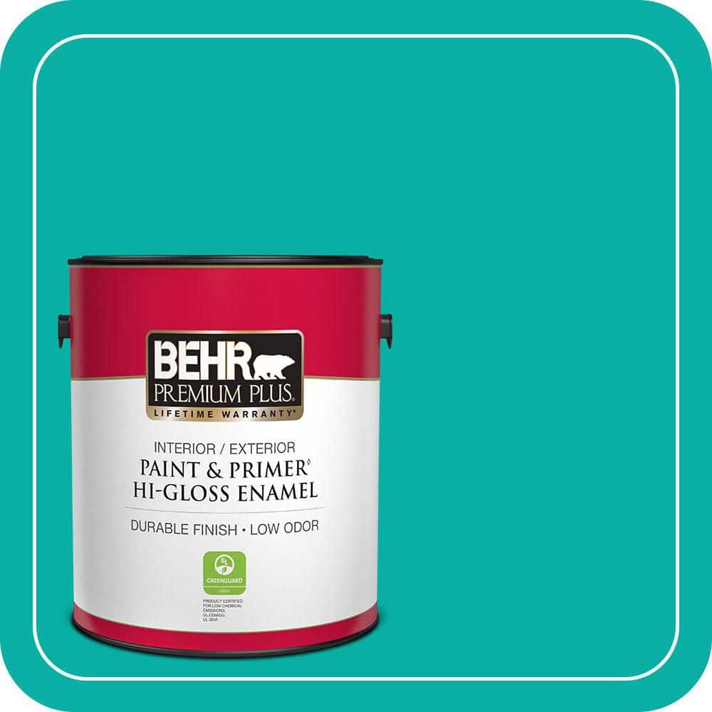 BEHR PREMIUM PLUS 1 gal. #490B-5 Cozumel Hi-Gloss Enamel Interior/Exterior Paint & Primer