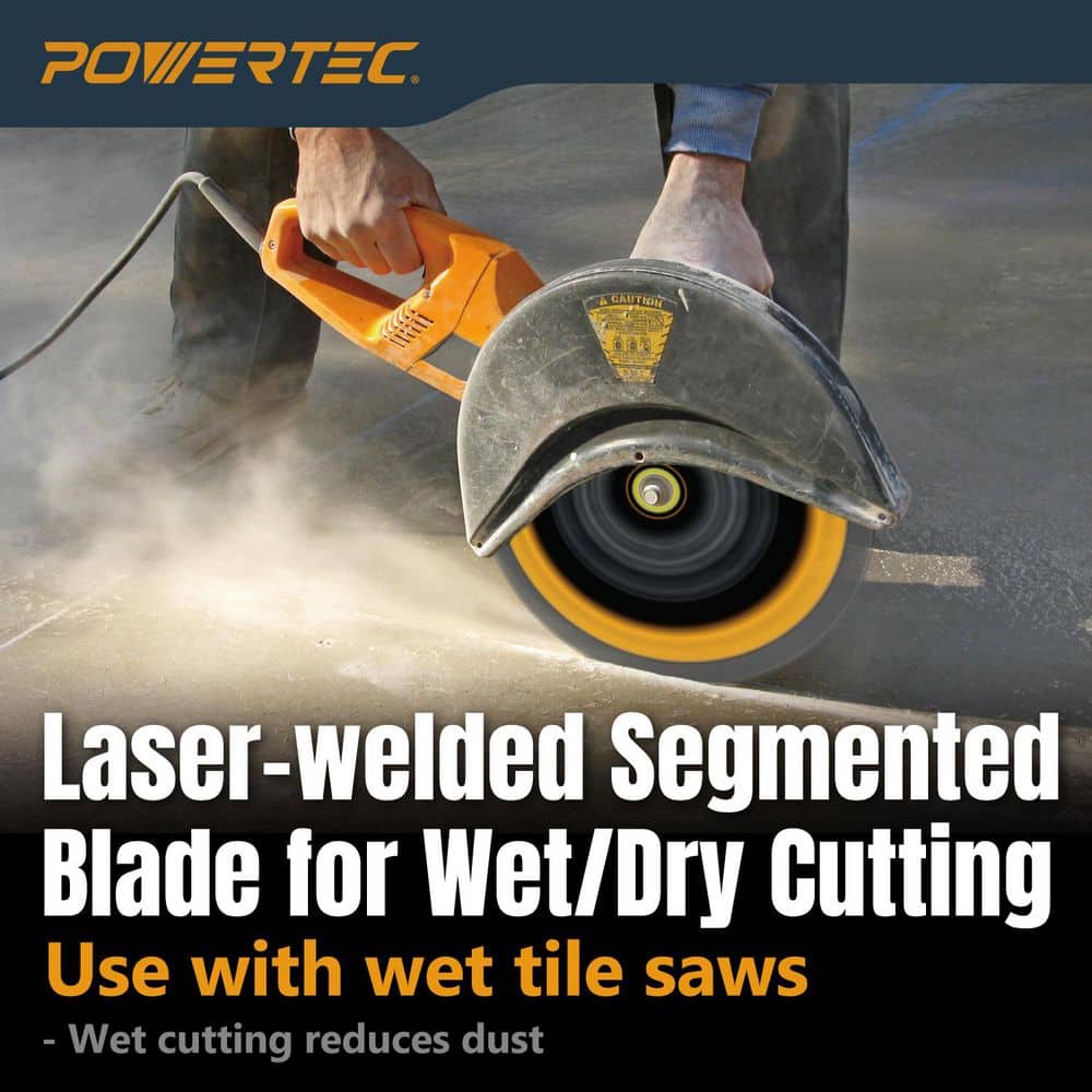POWERTEC 10 in. Laser-Welded Segmented Rim Diamond Blade for Wet Dry Tile Saw -Cuts Cured Concrete, Block, Brick, Pavers, Masonry (2)