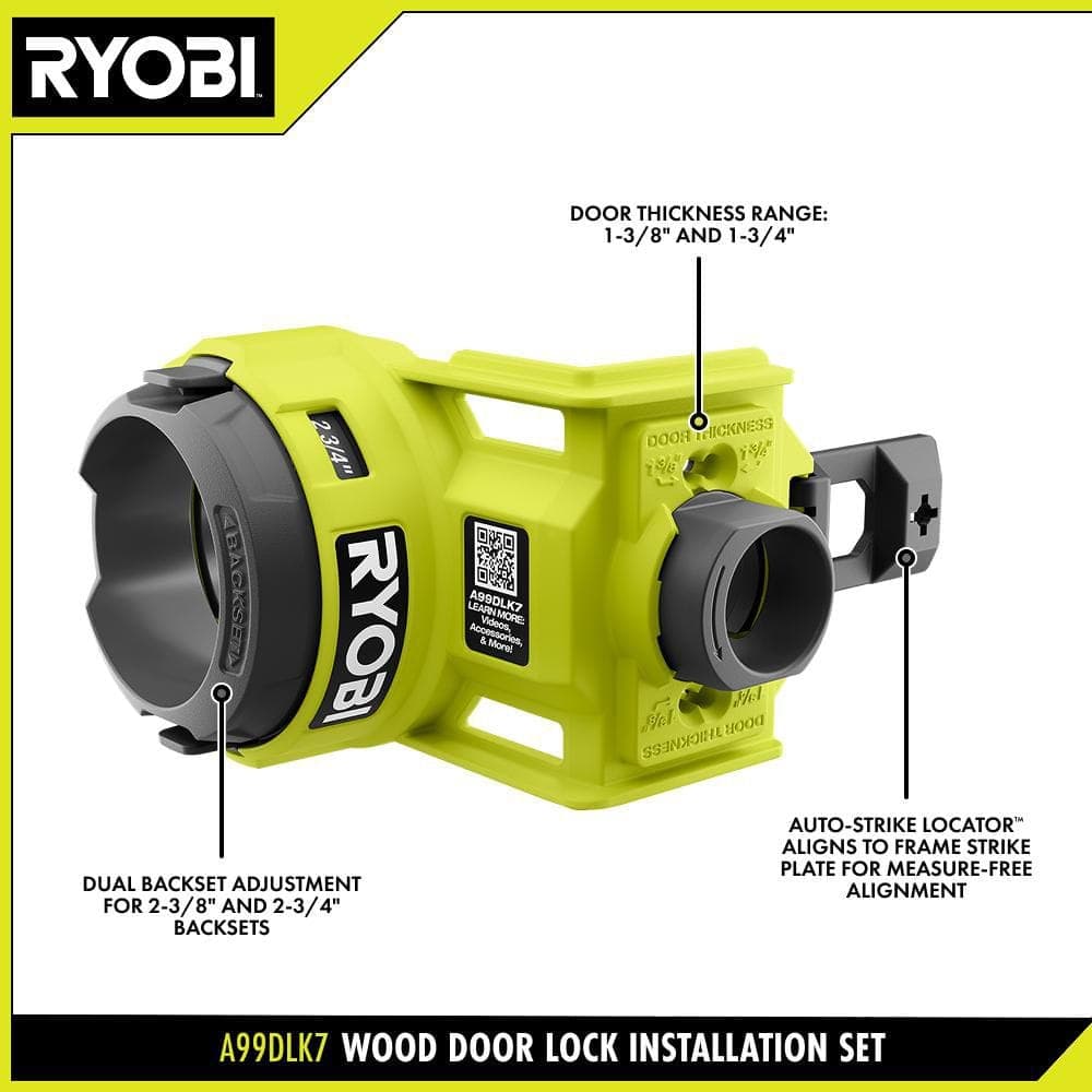 RYOBI Wood Door Lock Installation Kit with Wood Hole Saw, Spade Bit, Pilot Bit, and Double Ended Screw Driving Bit (4)