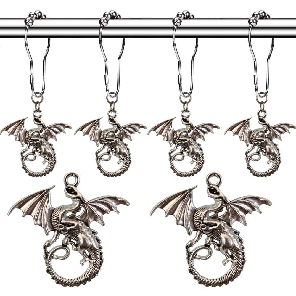 Unbranded Dragon Shower Curtain Hooks Rings, 12-Pack, Silver Stainless Steel with Nickel Finish for Kids Bathroom Decor