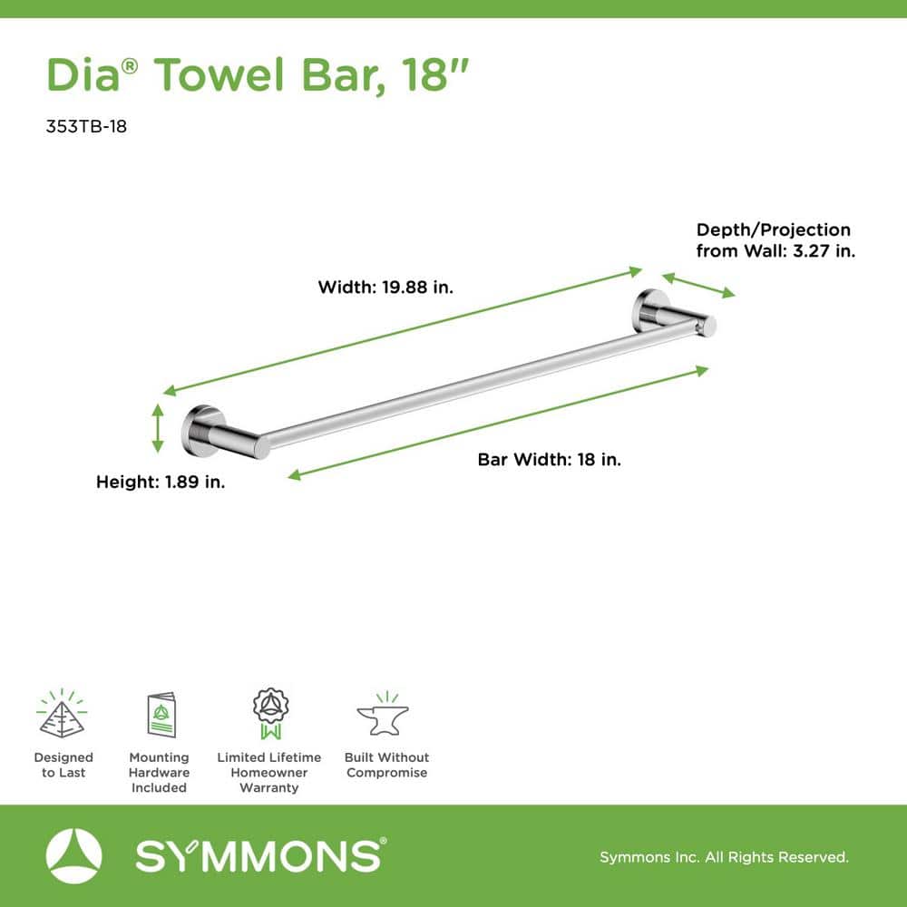 Symmons Dia Bath Hardware Set with Toilet Paper Holder, Robe Hook, Towel Ring, Towel Bar Chrome (4)