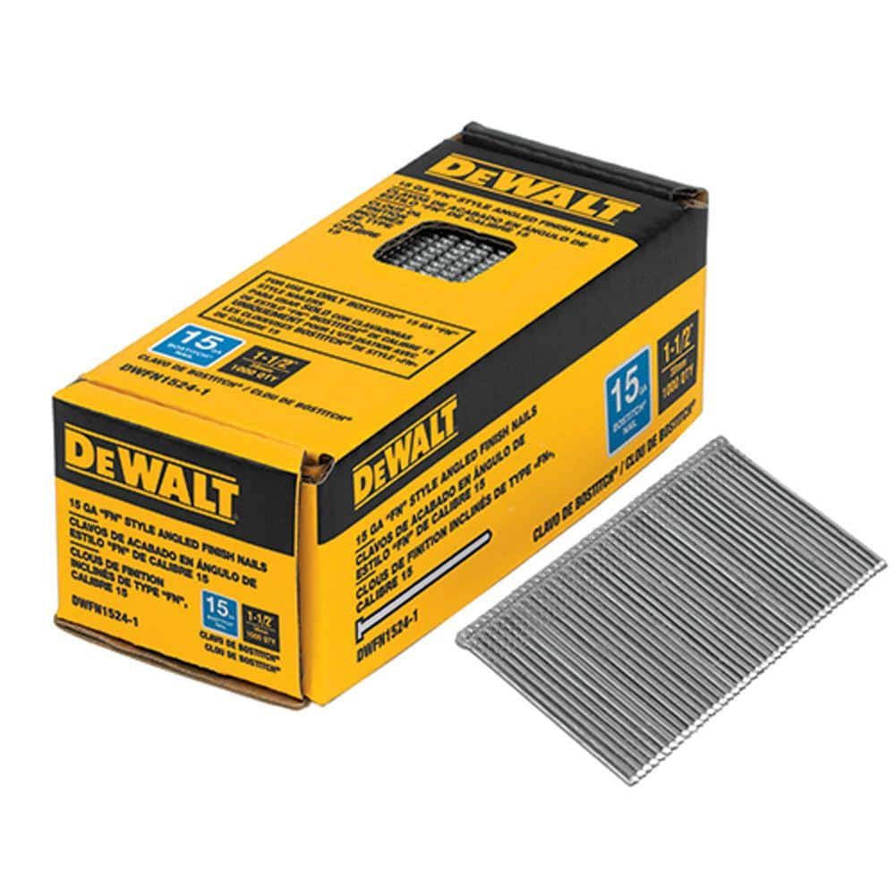 DEWALT 1-1/2 in. x 15-Gauge Glue Collated Angled Bright Finish Nails (1,000 per Box) (1)