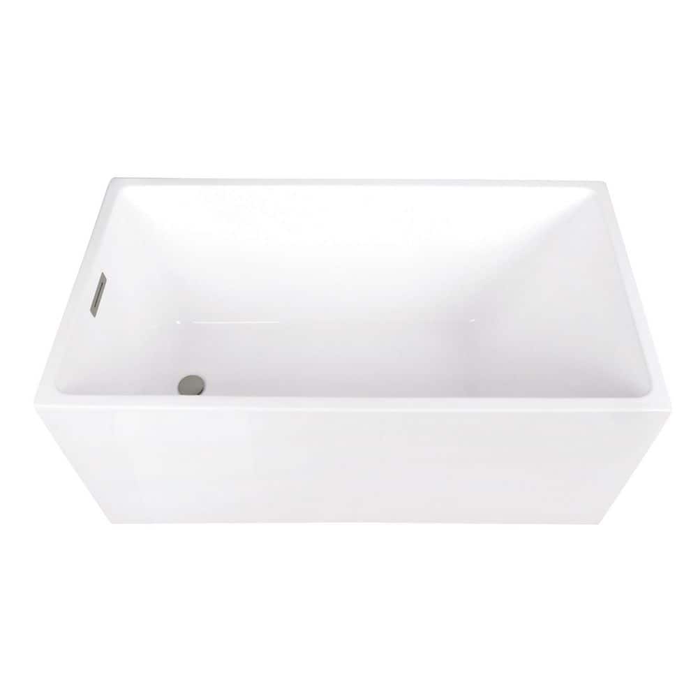 Kingston Brass Aqua Eden 51 in. x 27.6 in. Acrylic Flatbottom Soaking Freestanding Bathtub in Glossy White/Brushed Nickel with Drain (1)