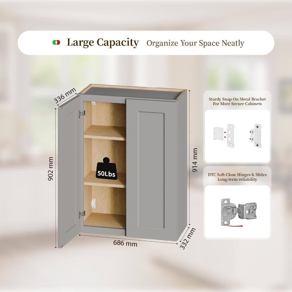 Kahomvis 27 in. W x 12 in. D x 36 in. H Bathroom Storage Wall Cabinet in Gray (3)
