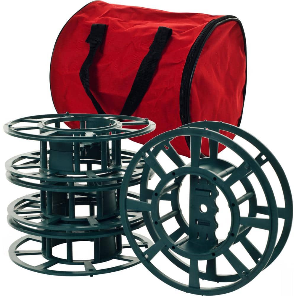 Pure Garden Four 100 ft. Extension Cord Reels for Storing Christmas Lights, Rope, and Cables with Carry Bag