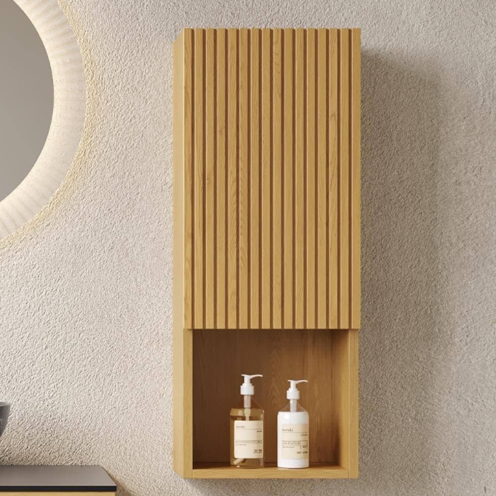 XUJMK 14 in. W x 12 in. D x 35 in. H Bathroom Storage Wall Cabinet in Brown, Narrow Storage Cabinet with Door, Shelves (3)
