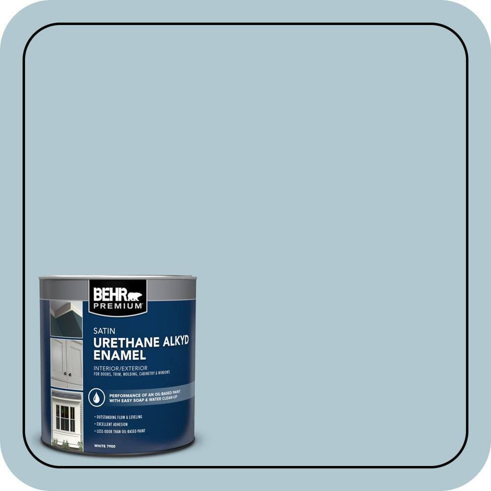 BEHR PREMIUM 1 qt. #S470-2 Gentle Sea Satin Enamel Urethane Alkyd Interior/Exterior Paint (1)