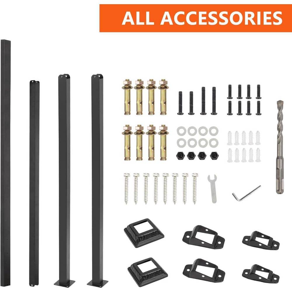 Afoxsos Adjustable Outdoor Handrail 3 Step Black Safety Railing Kit for Porch Deck Sturdy Steel Construction (2)