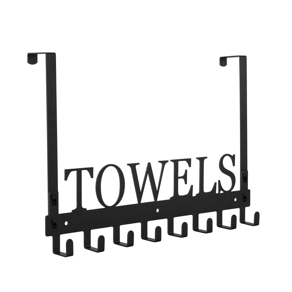 Unbranded Matte Black J-Hook Black Manganese Steel 8-Robe Hook Over the Door Wall Drill Towel Rack Holder for Bathroom Bedroom