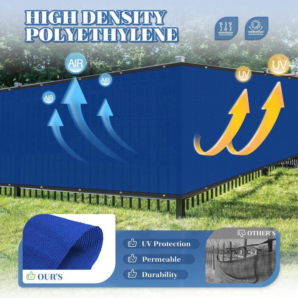 ECOOPTS 6 ft. x 50 ft. HDPE Privacy Fence Screen with Copper Grommets, 90% UV Blockage, Cable Zip Ties Included, Blue (3)