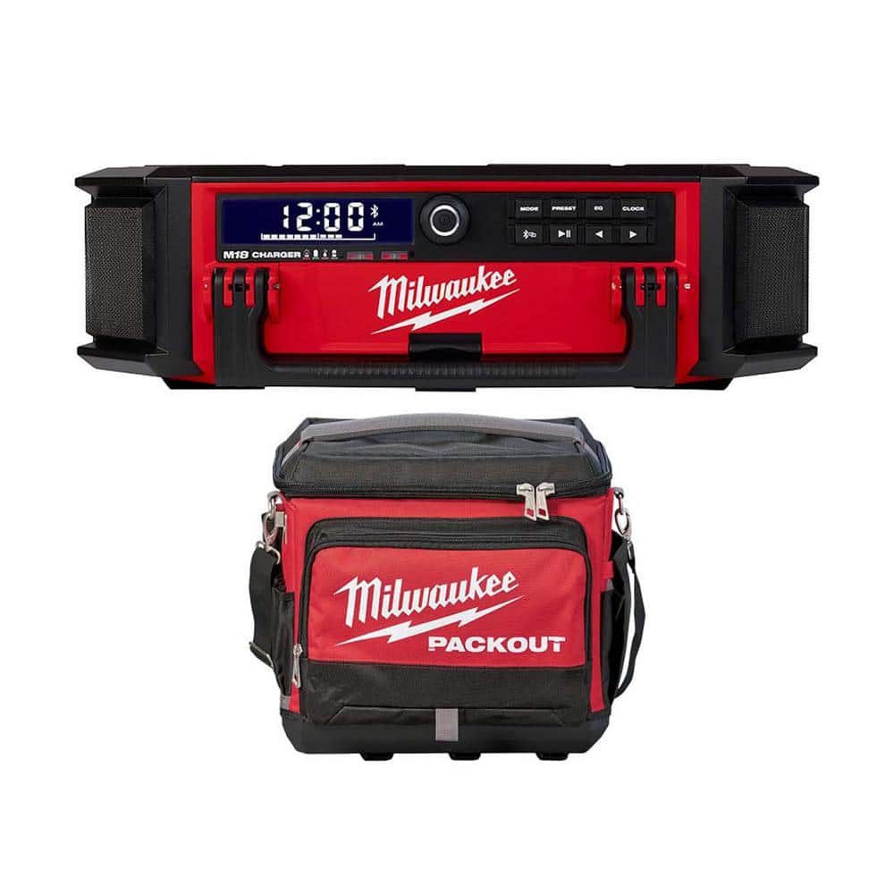 Milwaukee M18 Lithium-Ion Cordless PACKOUT Radio/Speaker with Built-In Charger w/15.75 in. PACKOUT Cooler Bag