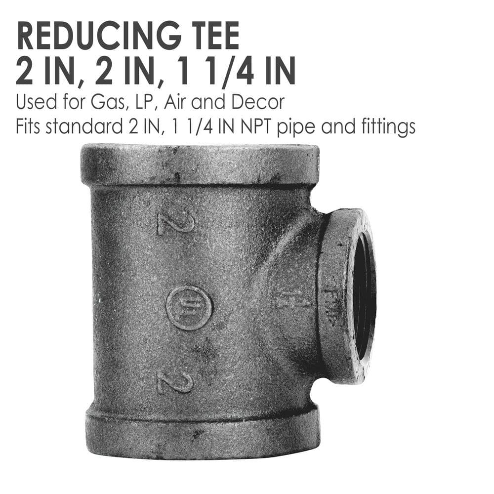 STZ 2 in. x 2 in. x 1-1/4 in. Black Iron Reducing Tee (3)