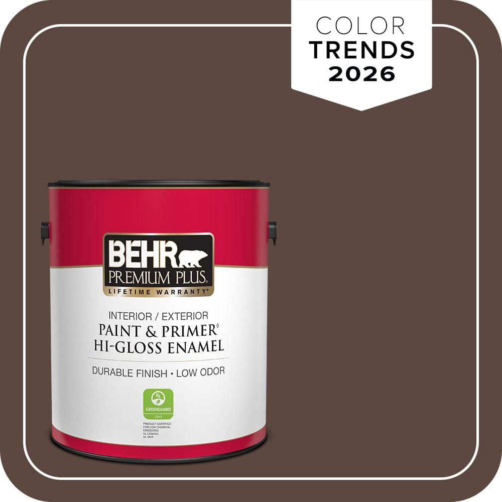 BEHR PREMIUM PLUS 1 gal. #N170-7 Baronial Brown Hi-Gloss Enamel Interior/Exterior Paint & Primer (1)