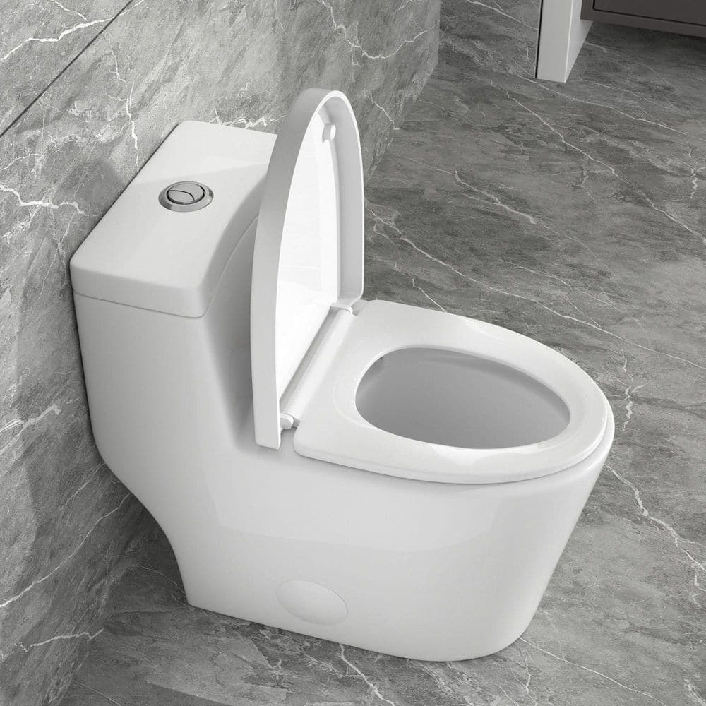 RKZHOPT 12 in. 1-piece 1.1/1.6 GPF Dual Flush Elongated Chair Height Toilet in White Soft Close Seat Included (2)