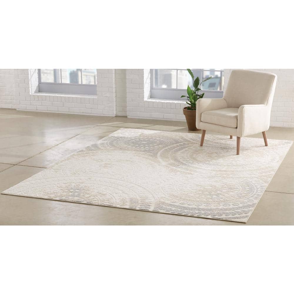 StyleWell Spiral Medallion 7 ft. x 9 ft. Ivory Geometric Area Rug