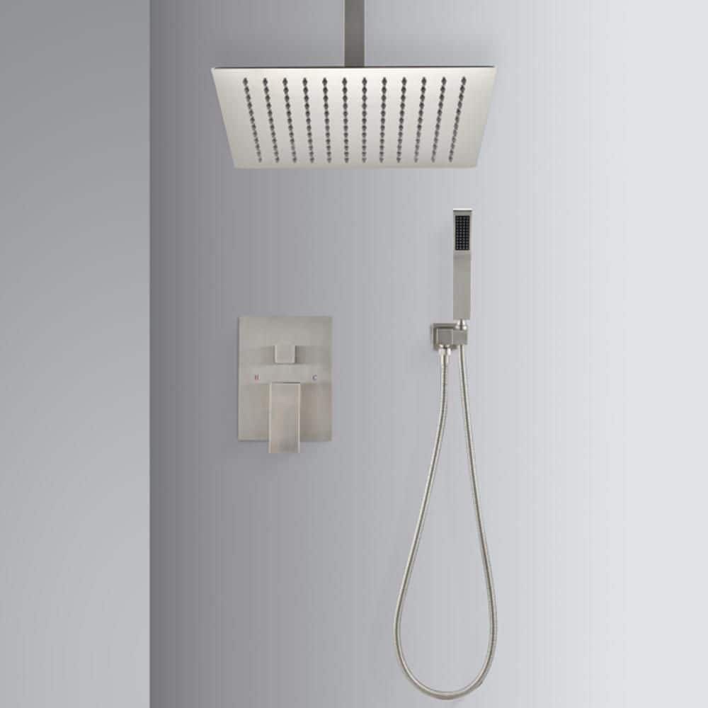 Wudkey 1-Piece Ceiling Mounted Shower System in Silver with Handheld 16 in. Shower Head and Mounting Hardware 2.5 GPM Flow Rate (2)
