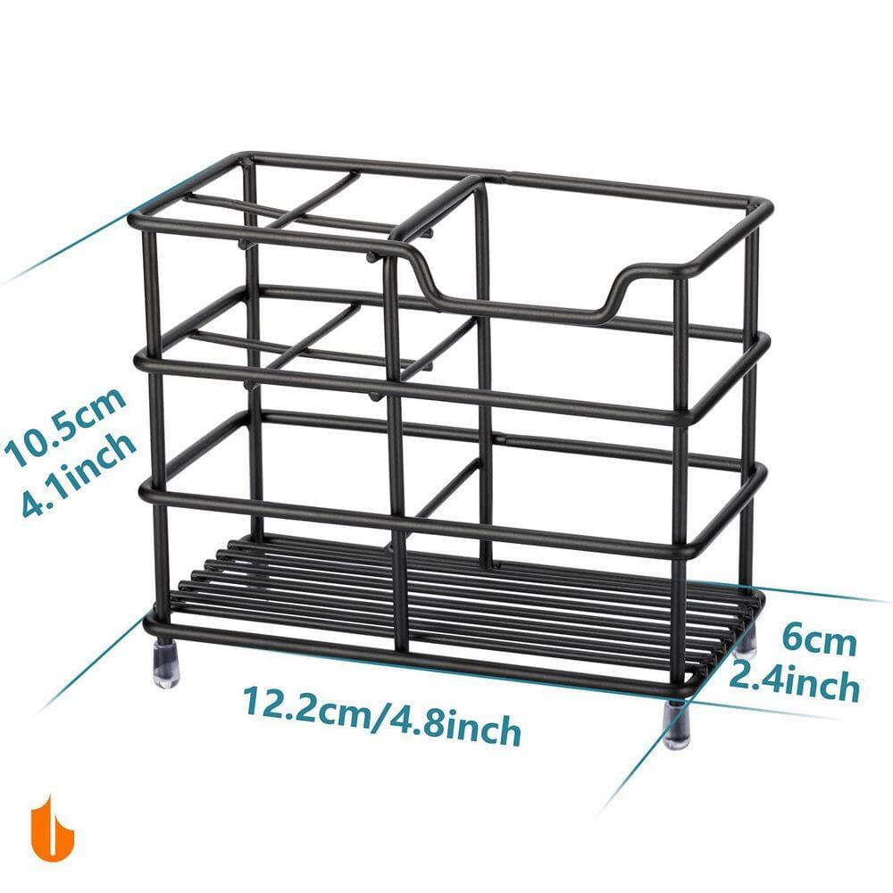 Esepony Stainless Steel Toothbrush and Toothpaste Holder with Small Stand and Accessories Organizer for Bathroom, Black (1-Pack) (2)