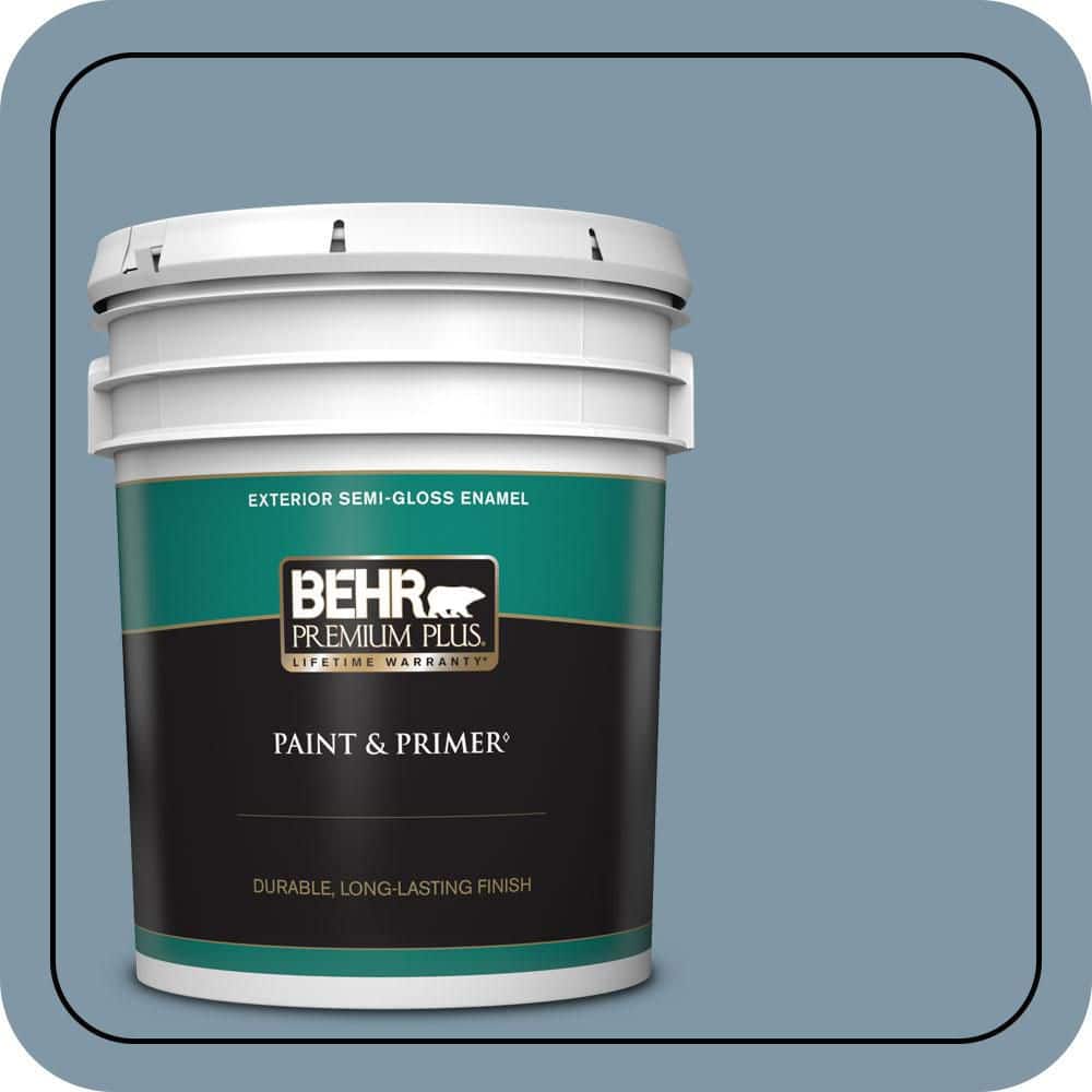 BEHR PREMIUM PLUS 5 gal. #560F-5 Bleached Denim Semi-Gloss Enamel Exterior Paint & Primer