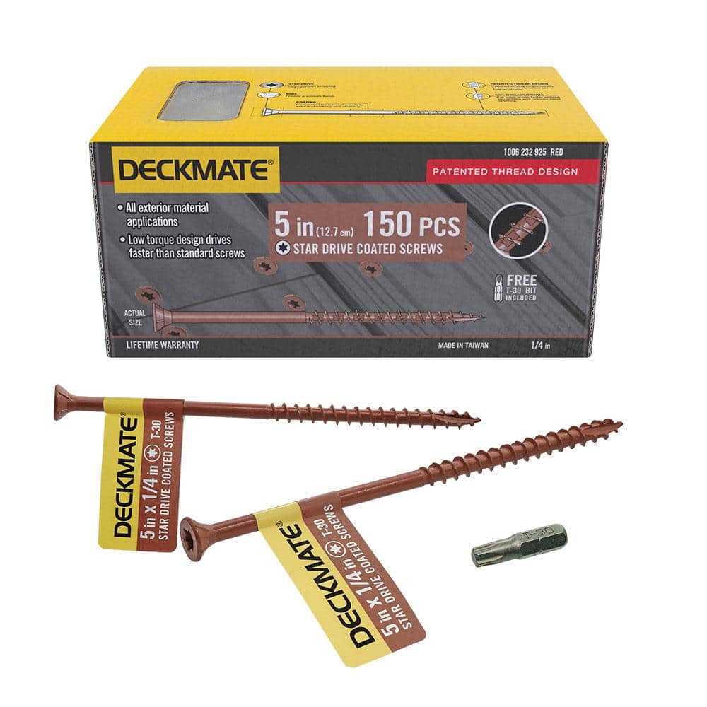 DECKMATE ¼ in. x 5 in. Red Star Drive Flat Head Wood Deck Screws (150-Piece)