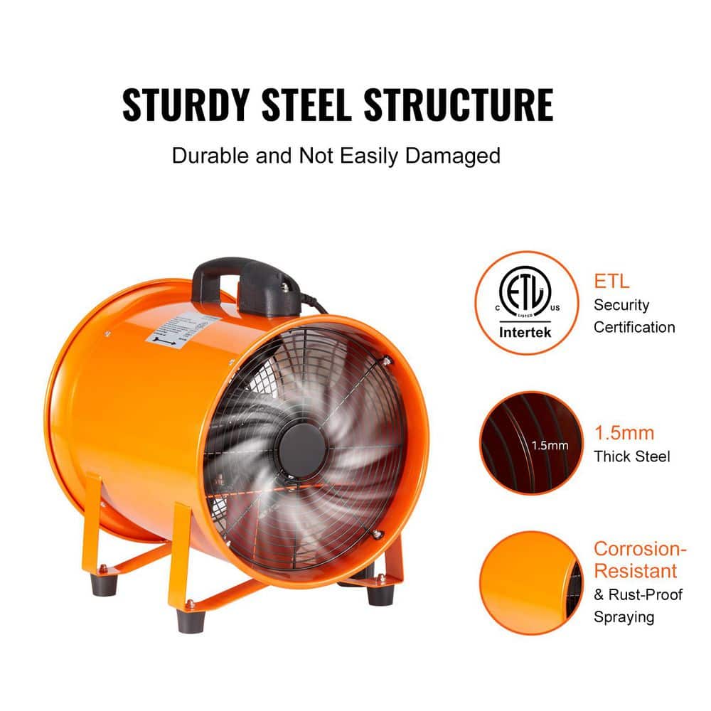 SKYSHALO Portable Ventilator 10 in. 2 Speeds Blower Fan in. Orange 350-Watt Industrial Blower 1948CFM with 33 ft. Duct Hose (3)